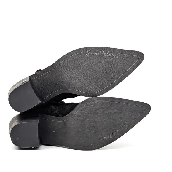 Sam Edelman Women Leonia Western Buckle Stack Heel Black Suede Boots sz 8 - Picture 8 of 9